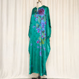 Teal Floral Silk Blend Caftan