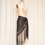 Vintage Charter Club Silk Embroidered Fringe Shawl