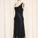Sue Wong Silk Black Dress with Floral Appliqué