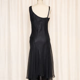 Sue Wong Silk Black Dress with Floral Appliqué
