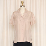 Vintage Silk Tan Embroidered Short Sleeve Blouse