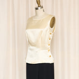 Escada Gold Button Silk Linen Blend Top