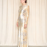 Roberto Cavalli Velour Blue and Tan Maxi Dress