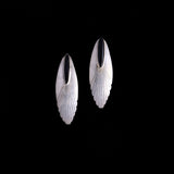 Sterling Silver Large Feather Shaped Stud Earrings with Onyx Stone