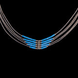 Sterling Silver Multi String Choker Necklace with Blue Beads