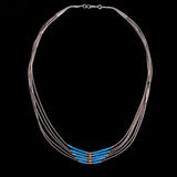 Sterling Silver Multi String Choker Necklace with Blue Beads