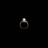 14K Pearl Ring with Scalloped Stones
