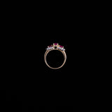 14K Triple Red Stone Ring with Silver Detail