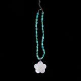Turquoise Beads and Mother of Pearl Carved Flower Pendant with Sterling Silvers Clasp
