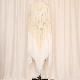 Antique Embroidered Silk Piano Shawl as is
