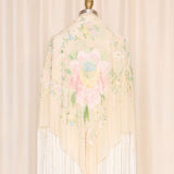 Antique Embroidered Silk Piano Shawl as is