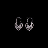 Sterling Silver Heart Shaped Earrings with Bird and Flower Motifs