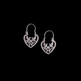Sterling Silver Heart Shaped Earrings with Bird and Flower Motifs