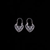 Sterling Silver Heart Shaped Earrings with Bird and Flower Motifs