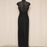 Carmen Marc Valvo Lace Beaded Gown