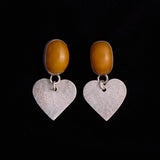 Sterling Silver Yellow Stone Earrings with Heart Pendants