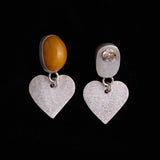Sterling Silver Yellow Stone Earrings with Heart Pendants