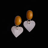Sterling Silver Yellow Stone Earrings with Heart Pendants