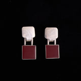 Sterling Silver Modernist Red Square Drop Earrings