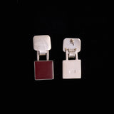 Sterling Silver Modernist Red Square Drop Earrings