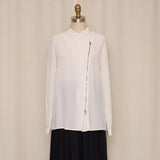 White Silk Blouse with Zipper Detail