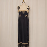 Antique Black Silk and Lace Slip