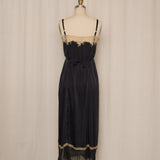 Antique Black Silk and Lace Slip