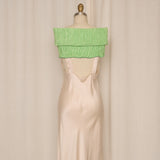 Pleated Silk Green Infinity Scarf