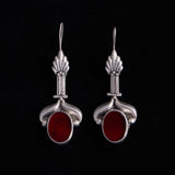 Sterling Silver Art Deco Drop Earrings with Red Stones