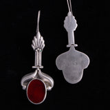 Sterling Silver Art Deco Drop Earrings with Red Stones