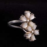 Two Flowers Sterling Silver Ring with White Stones