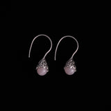 Sterling Silver Drop Ornate Filigree Pink Gemstone Earrings