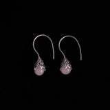 Sterling Silver Drop Ornate Filigree Pink Gemstone Earrings