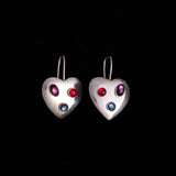 Sterling Silver Heart Shaped Earrings with Multi Colored Stones