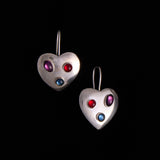 Sterling Silver Heart Shaped Earrings with Multi Colored Stones