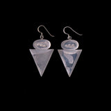 Sterling Silver Triangular Earrings with Oval Mother of Pearl Detail