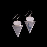 Sterling Silver Triangular Earrings with Oval Mother of Pearl Detail