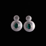 Sterling Silver Double Disc Stud Earrings with Blue-Green Cabochon Stones