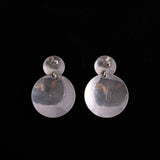 Sterling Silver Double Disc Stud Earrings with Blue-Green Cabochon Stones