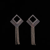Sterling Silver Modernist Earrings with Onyx and Drop Chain Details