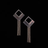 Sterling Silver Modernist Earrings with Onyx and Drop Chain Details