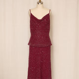 90s Red Beaded Silk Skirt