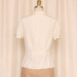 Vintage Embroidered Short Sleeve Silk Blouse in Cream