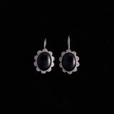Sterling Silver Flower Shaped Oval Onyx Earrings