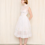 50's White Sheer Embroidered Dress