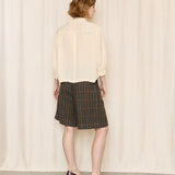 Cream Vintage Blouse with Lace and Pleats Collar
