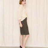Cream Vintage Blouse with Lace and Pleats Collar