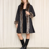 Yves Saint Laurent Denim Coat with Brown Fur Lining & Trim