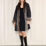 Yves Saint Laurent Denim Coat with Brown Fur Lining & Trim