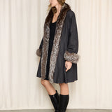 Yves Saint Laurent Denim Coat with Brown Fur Lining & Trim